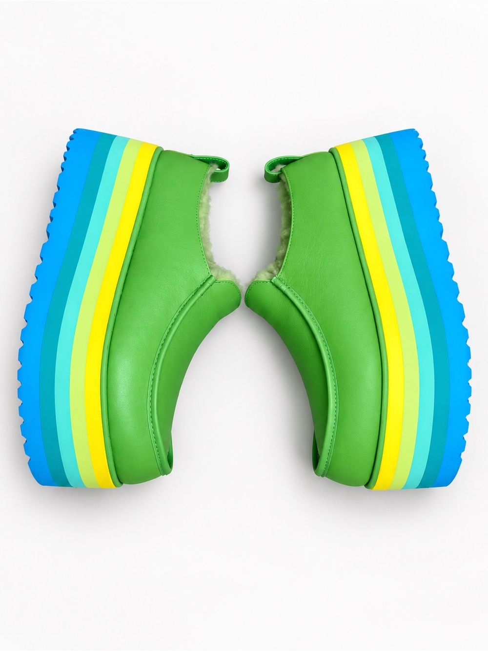 UGG Kids Green Slip-On Platform Shoes with Rainbow Stripes